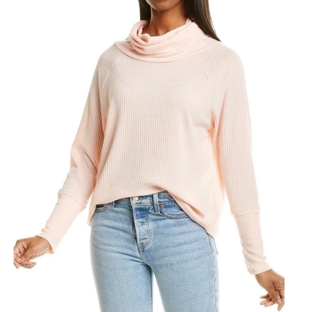 Bobeau Cowl Neck Dolman Lightweight Waffle Thermal Sweater Top